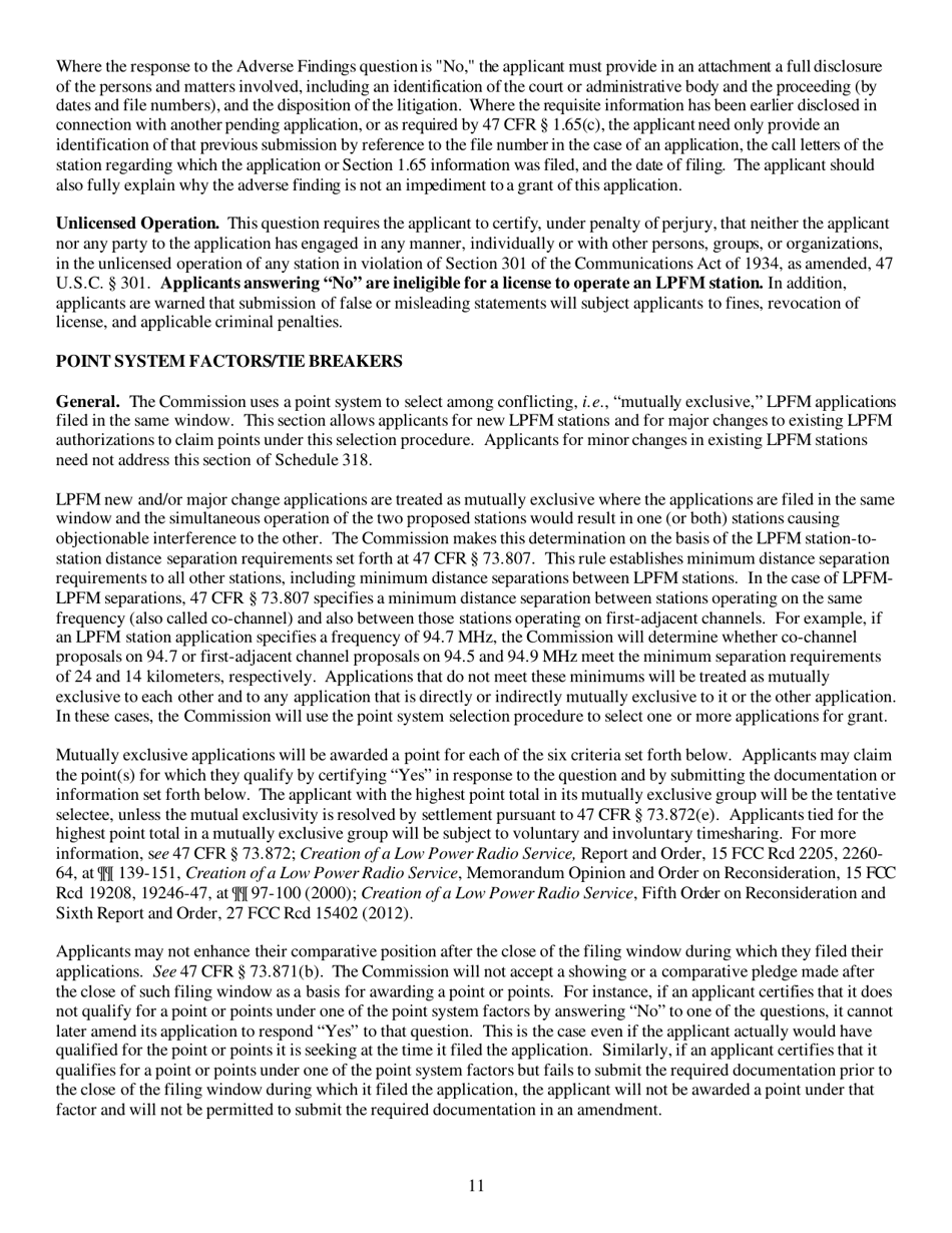 Instructions for FCC Form 2100 Schedule 318 Lower Power Fm Station Construction Permit Application, Page 11
