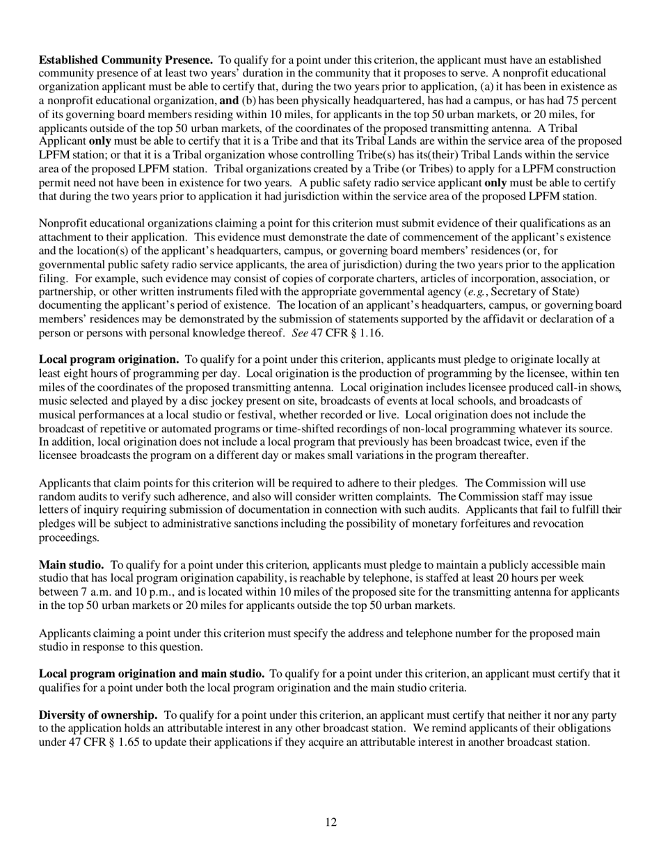 Instructions for FCC Form 2100 Schedule 318 Lower Power Fm Station Construction Permit Application, Page 12