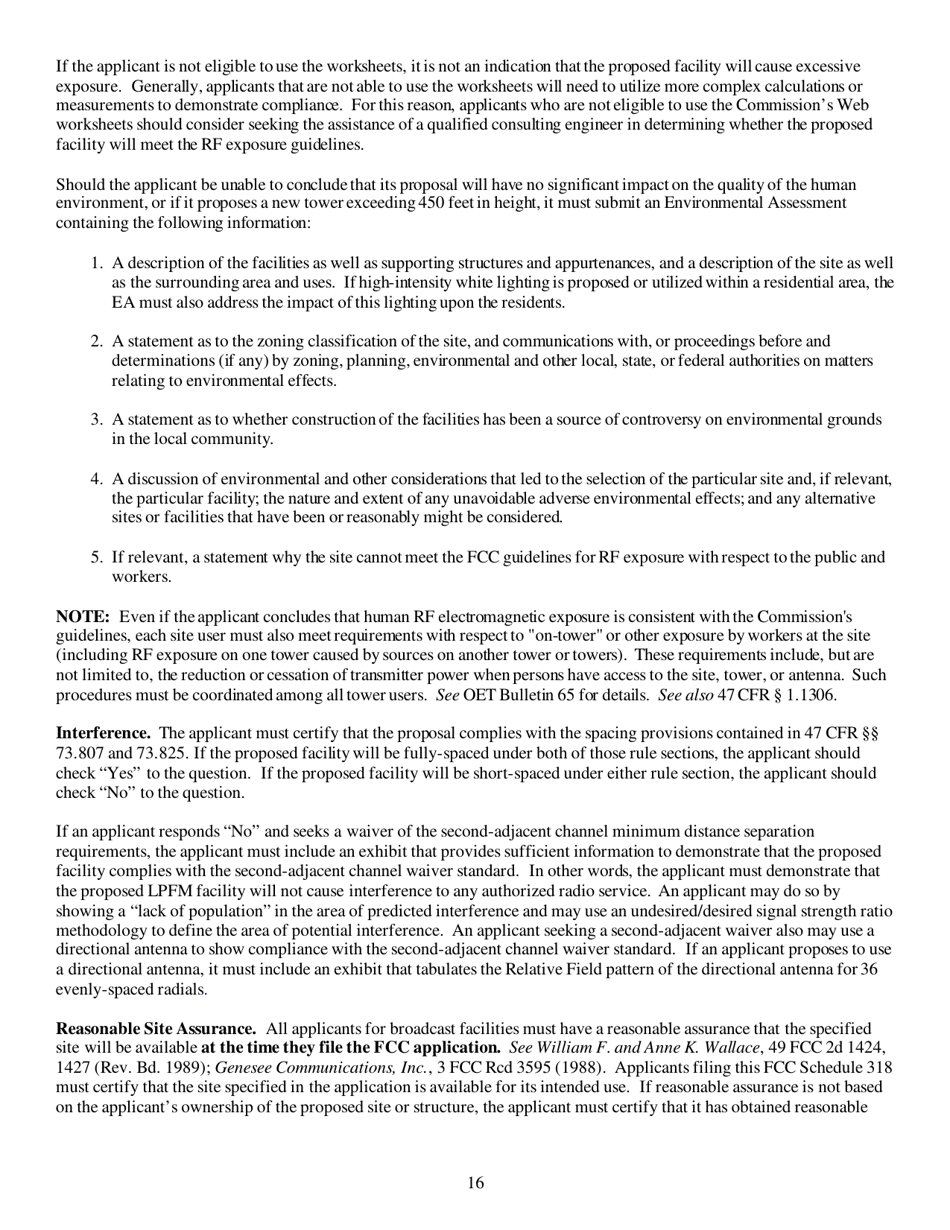 Instructions for FCC Form 2100 Schedule 318 Lower Power Fm Station Construction Permit Application, Page 16