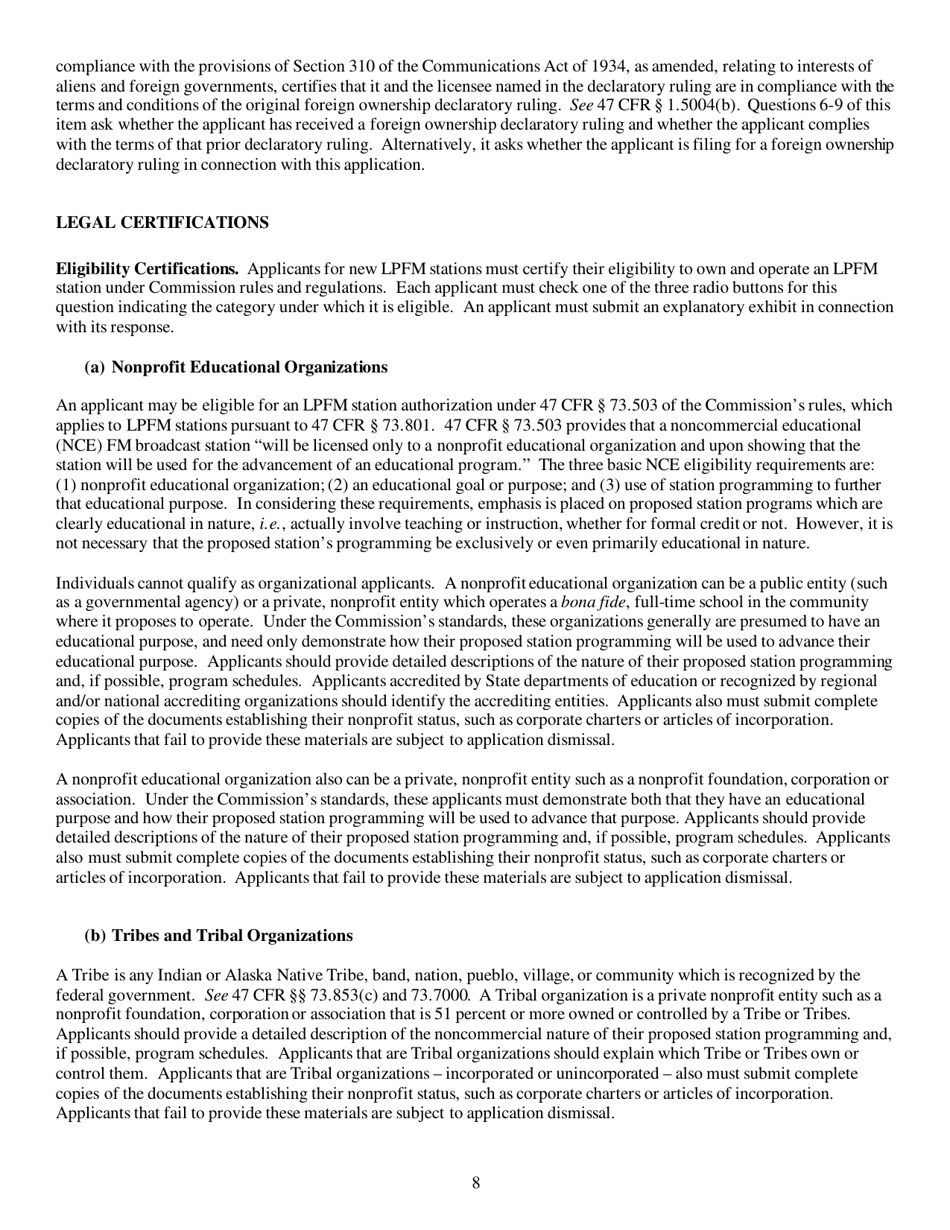 Instructions for FCC Form 2100 Schedule 318 Lower Power Fm Station Construction Permit Application, Page 8