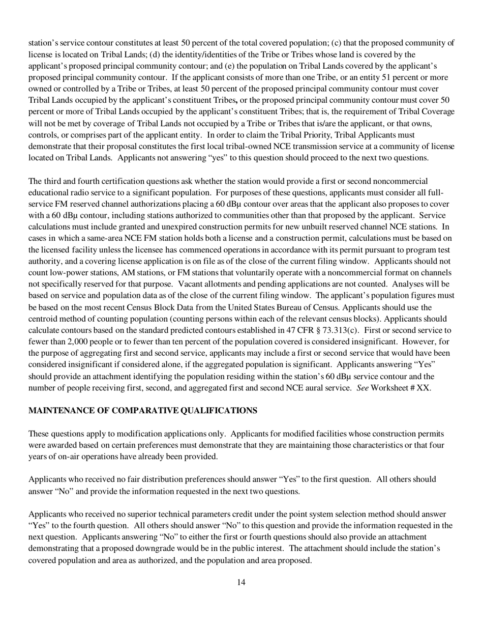 Instructions for FCC Form 2100 Schedule 340 Noncommercial Educational Reserved Channel Construction Permit Application, Page 14