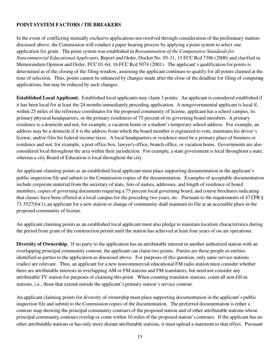 Instructions for FCC Form 2100 Schedule 340 Noncommercial Educational Reserved Channel Construction Permit Application, Page 15