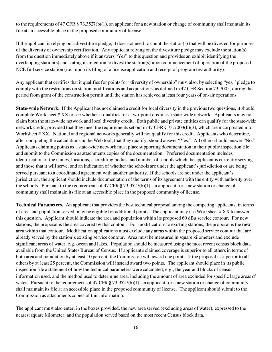 Instructions for FCC Form 2100 Schedule 340 Noncommercial Educational Reserved Channel Construction Permit Application, Page 16