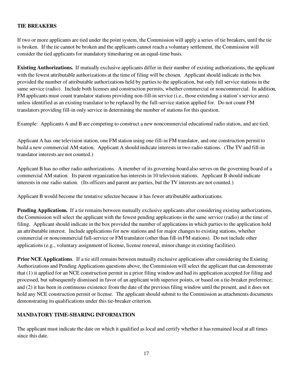 Instructions for FCC Form 2100 Schedule 340 Noncommercial Educational Reserved Channel Construction Permit Application, Page 17