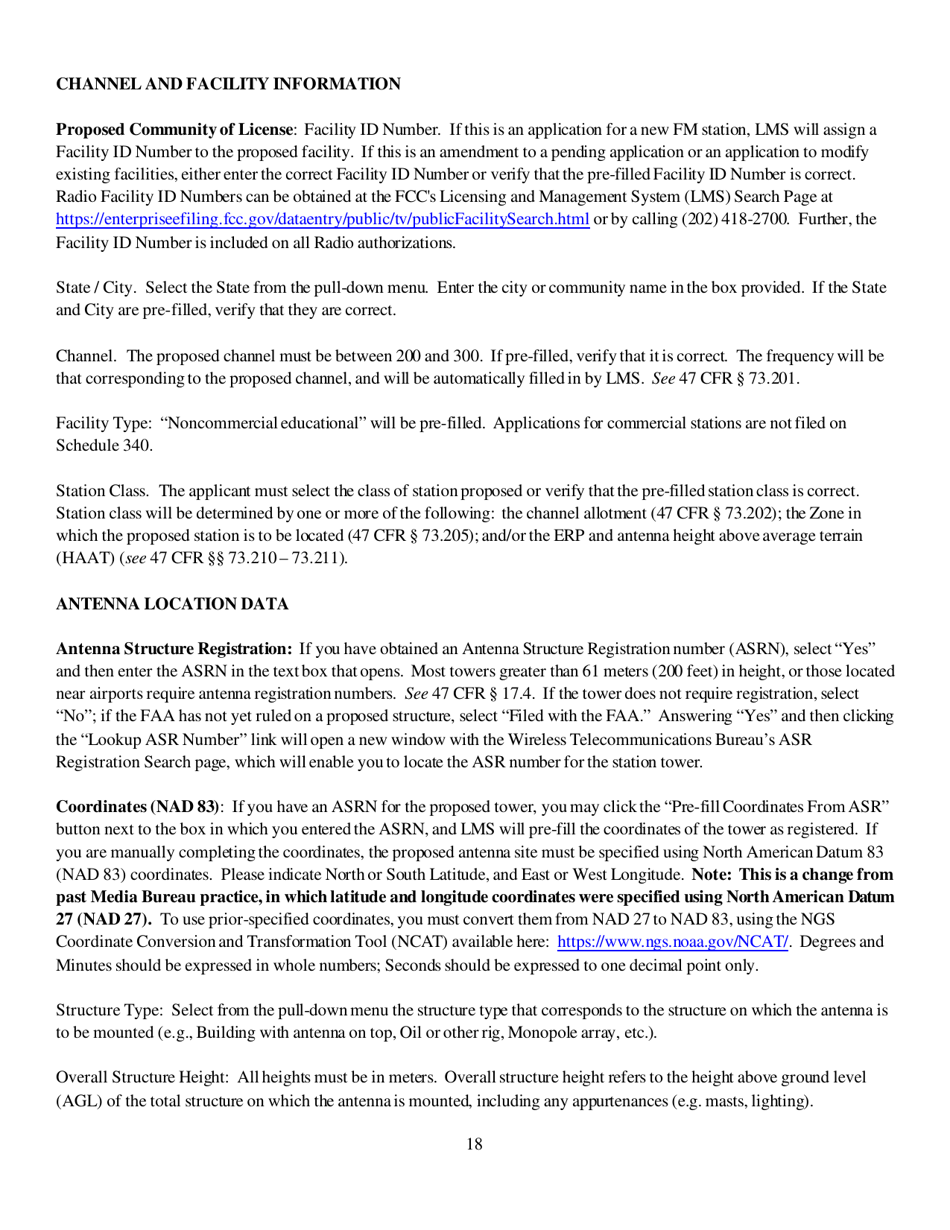 Instructions for FCC Form 2100 Schedule 340 Noncommercial Educational Reserved Channel Construction Permit Application, Page 18