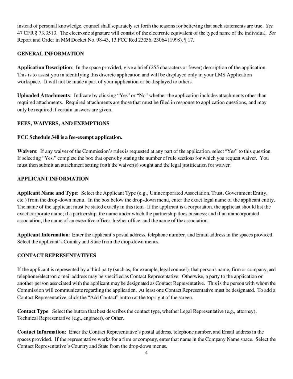 Instructions for FCC Form 2100 Schedule 340 Noncommercial Educational Reserved Channel Construction Permit Application, Page 4