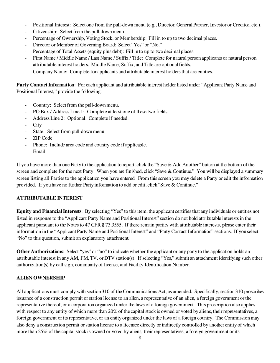 Instructions for FCC Form 2100 Schedule 340 Noncommercial Educational Reserved Channel Construction Permit Application, Page 8