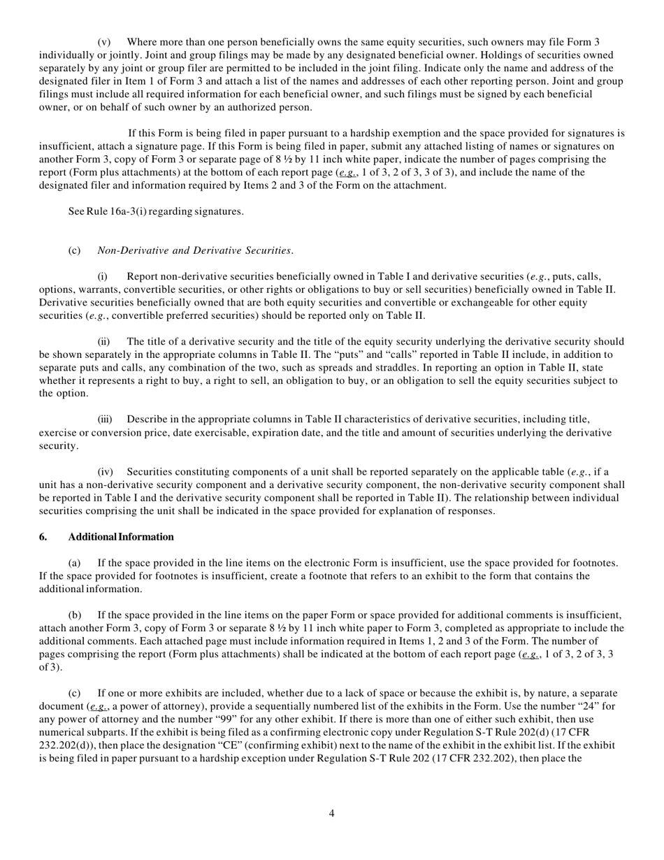 Instructions for Form 3, SEC Form 1473 Initial Statement of Beneficial Ownership of Securities, Page 4