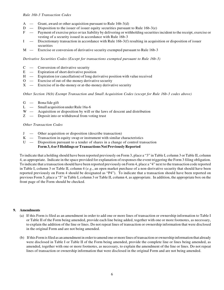 Instructions for Form 5, SEC Form 2270 Annual Statement of Changes in Beneficial Ownership of Securities, Page 6