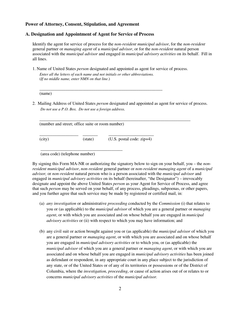 SEC Form 2900 (MA-NR) Designation of U.S. Agent for Service of Process for Non-residents, Page 2