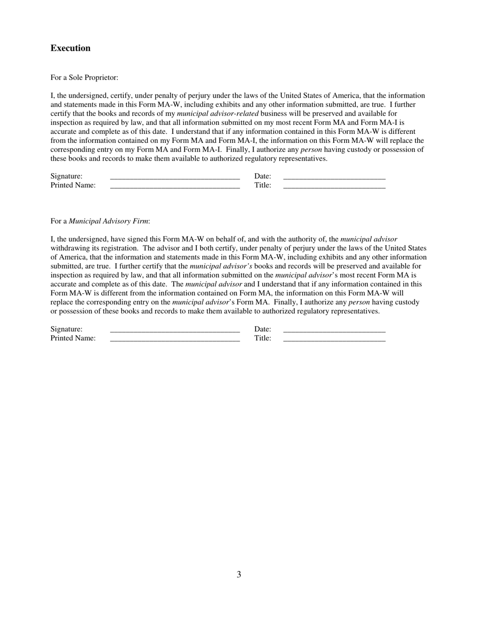 SEC Form 2901 (MA-W) Notice of Withdrawal From Registration as a Municipal Advisor, Page 3