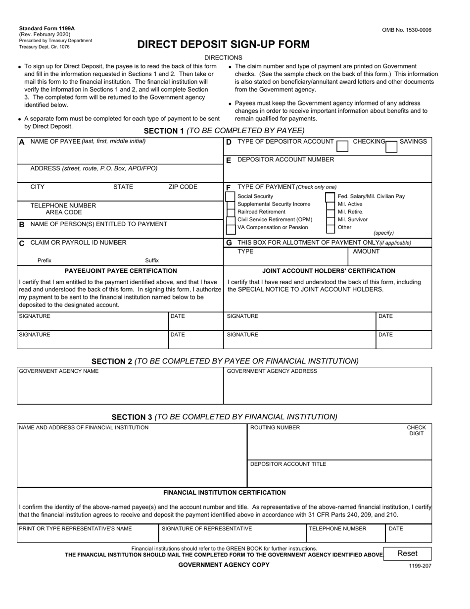 Form SF-1199A Direct Deposit Sign-Up Form, Page 1