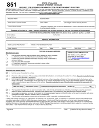 Form 851 &quot;Request for Research or Verification of Motor Vehicle Record&quot; - Alaska