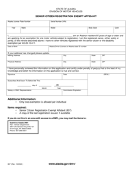 Form 807 &quot;Senior Citizen Registration Exempt Affidavit&quot; - Alaska
