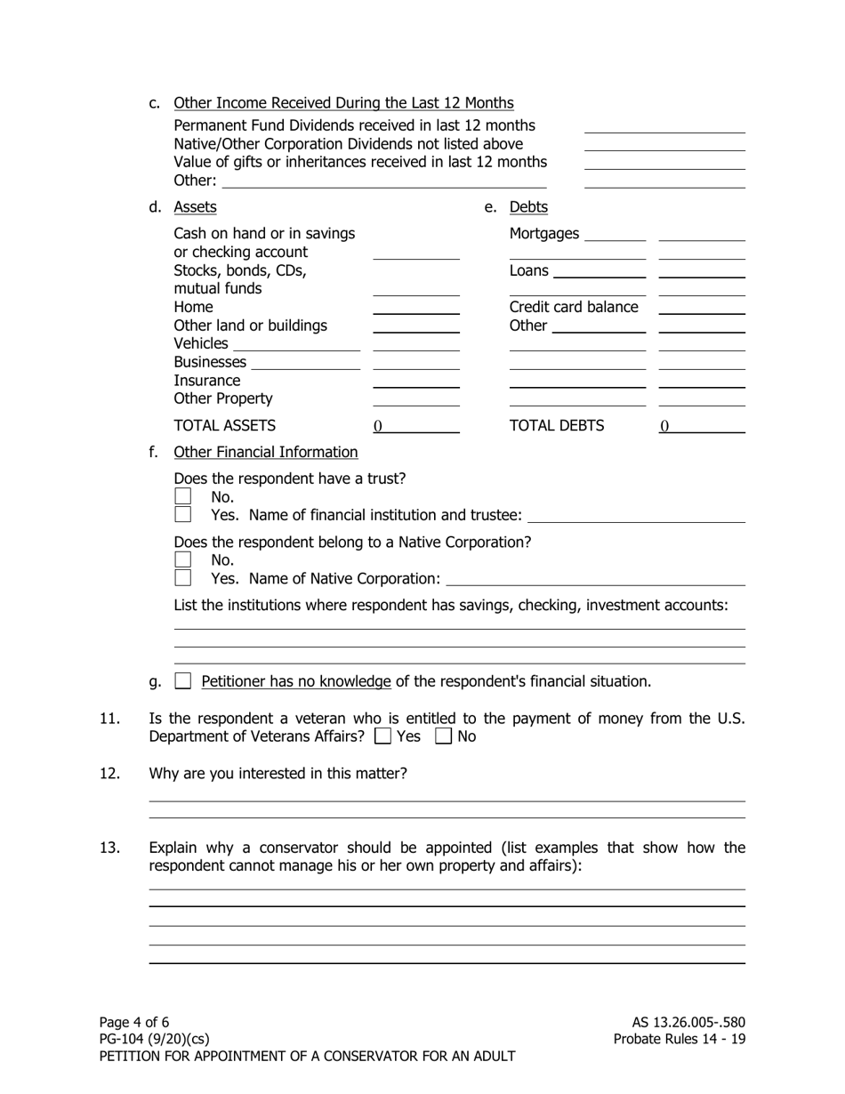 Form PG-104 Petition for Appointment of a Conservator for an Adult - Alaska, Page 4