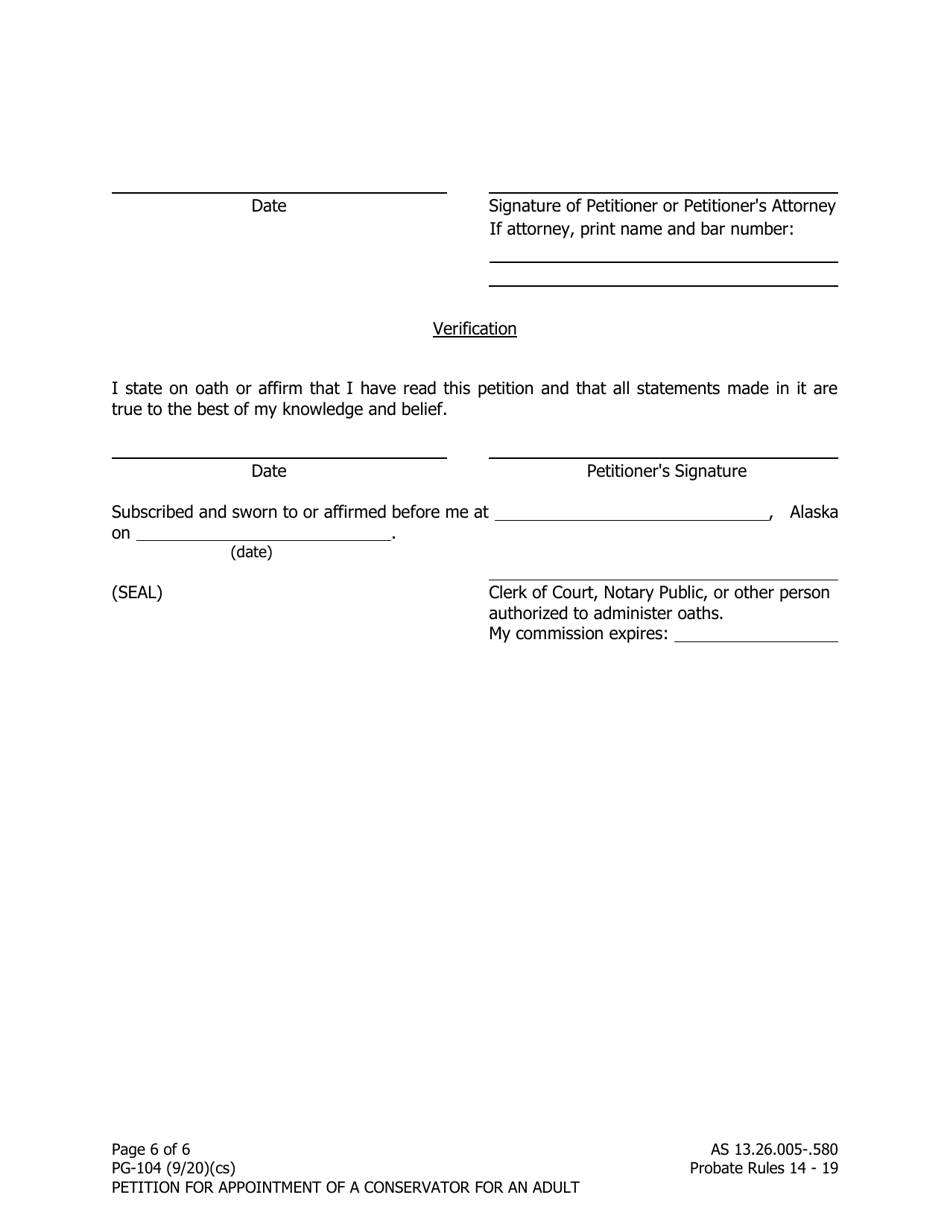 Form PG-104 Petition for Appointment of a Conservator for an Adult - Alaska, Page 6