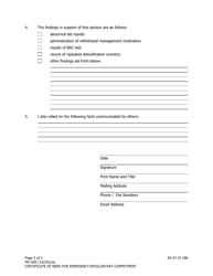 Form MC-605 Certificate of Need for Emergency/Involuntary Commitment - Alaska, Page 2