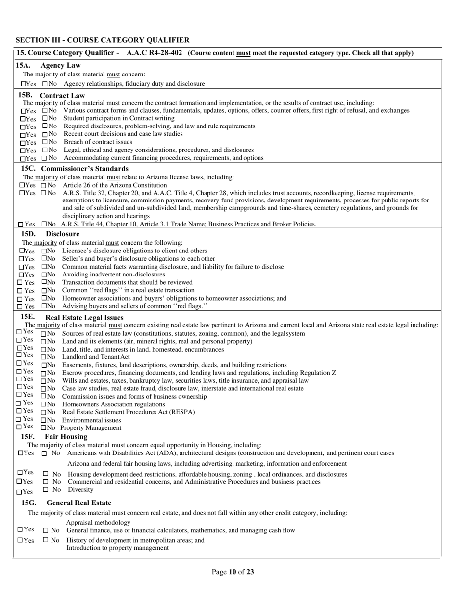 Form ED-102-CE / DL / HR / OPCW Continuing Education / Contract Writing Certificate of Course Approval Application - Classroom / Distance Learning / Host Remote Live Streaming - Arizona, Page 10