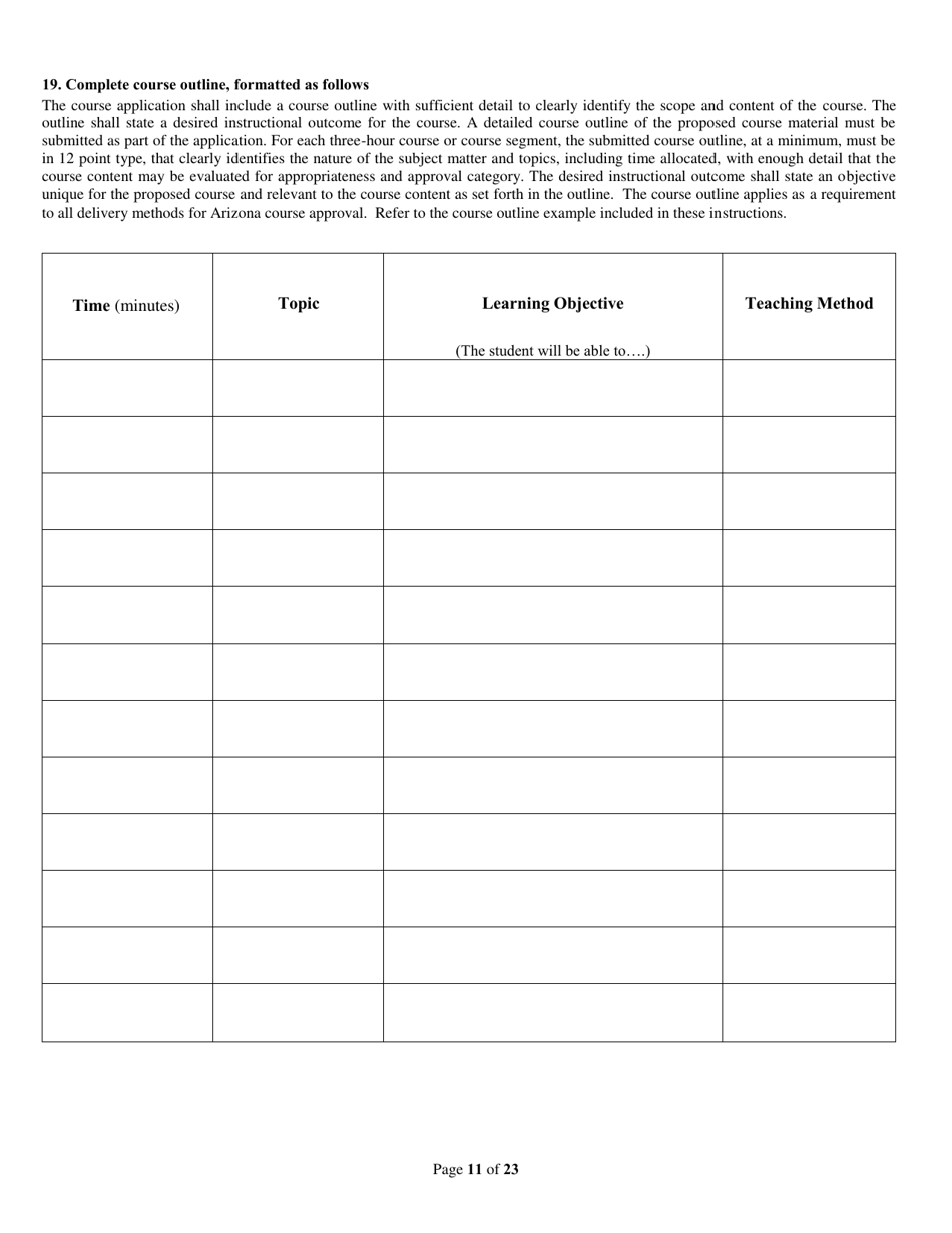 Form ED-102-CE / DL / HR / OPCW Continuing Education / Contract Writing Certificate of Course Approval Application - Classroom / Distance Learning / Host Remote Live Streaming - Arizona, Page 11