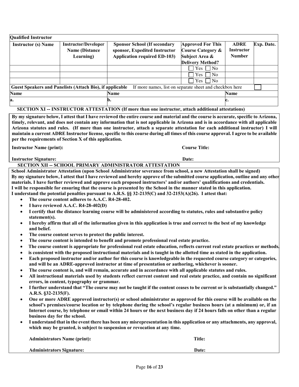 Form ED-102-CE / DL / HR / OPCW Continuing Education / Contract Writing Certificate of Course Approval Application - Classroom / Distance Learning / Host Remote Live Streaming - Arizona, Page 16