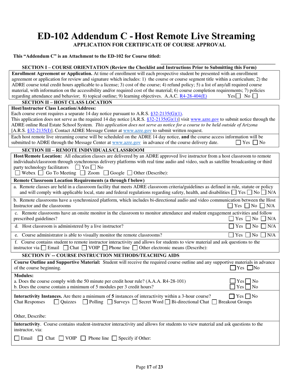Form ED-102-CE / DL / HR / OPCW Continuing Education / Contract Writing Certificate of Course Approval Application - Classroom / Distance Learning / Host Remote Live Streaming - Arizona, Page 17