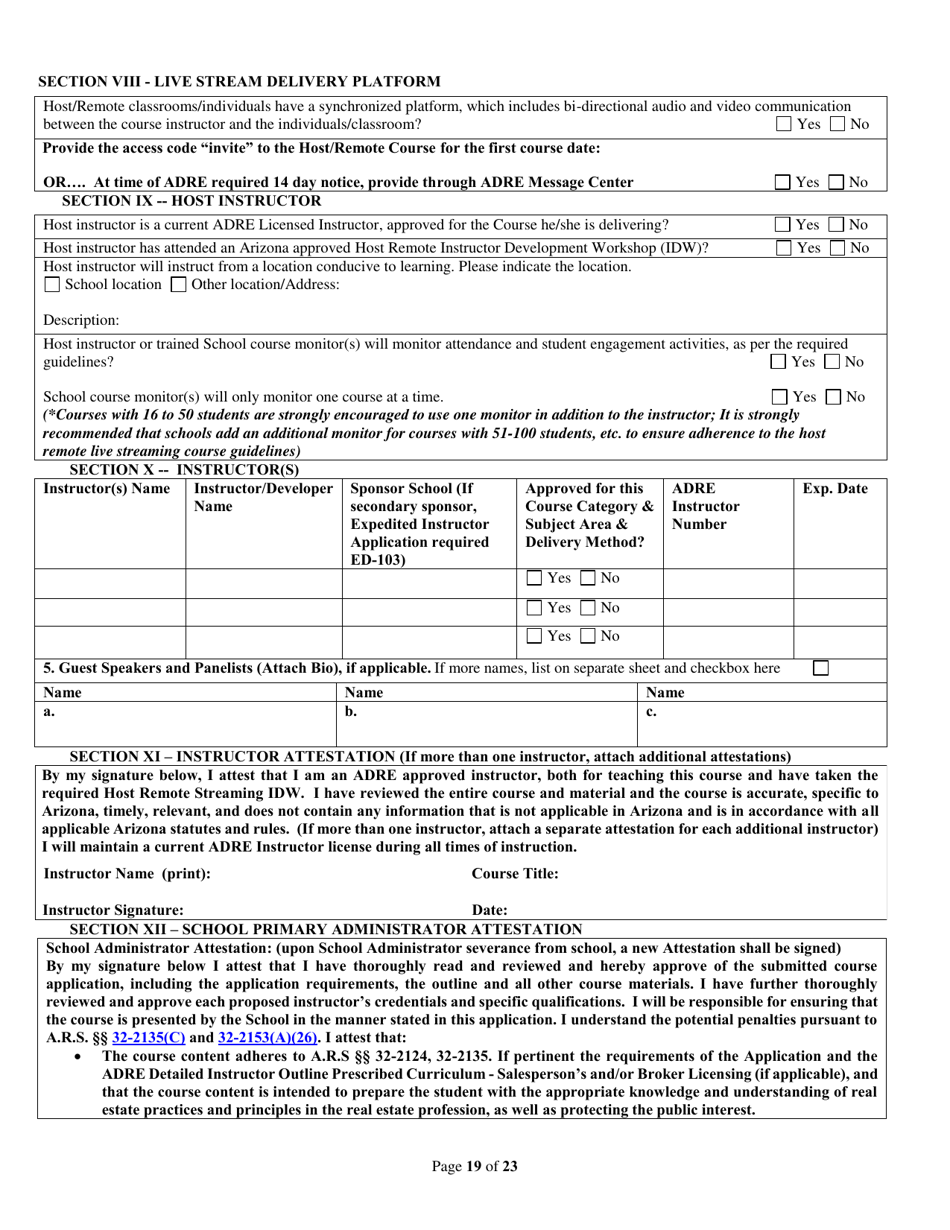 Form ED-102-CE / DL / HR / OPCW Continuing Education / Contract Writing Certificate of Course Approval Application - Classroom / Distance Learning / Host Remote Live Streaming - Arizona, Page 19