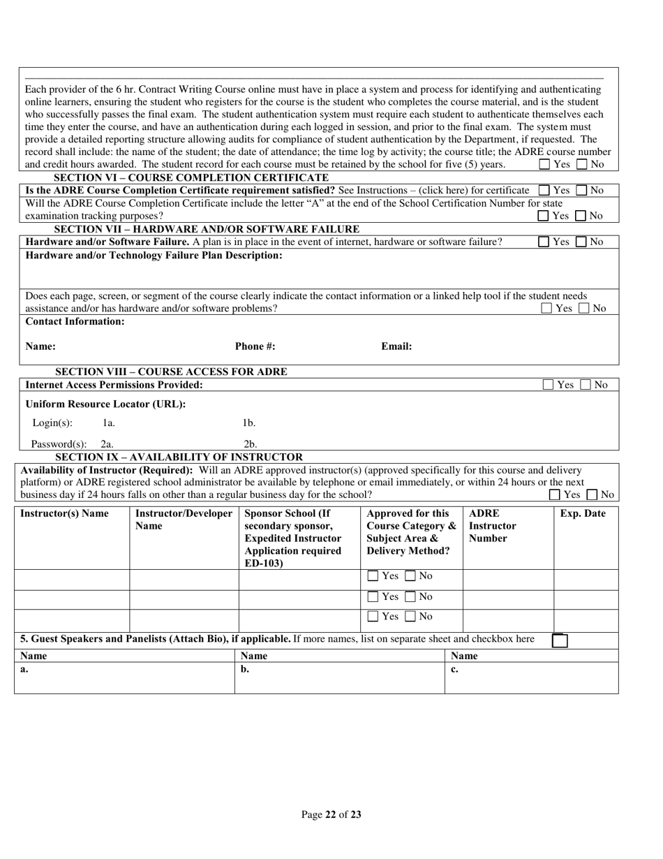 Form ED-102-CE / DL / HR / OPCW Continuing Education / Contract Writing Certificate of Course Approval Application - Classroom / Distance Learning / Host Remote Live Streaming - Arizona, Page 22