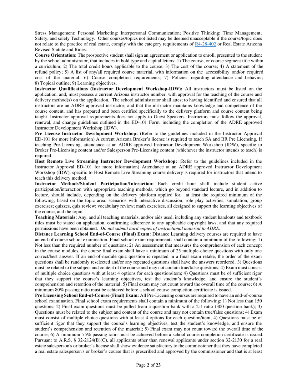 Form ED-102-CE / DL / HR / OPCW Continuing Education / Contract Writing Certificate of Course Approval Application - Classroom / Distance Learning / Host Remote Live Streaming - Arizona, Page 2