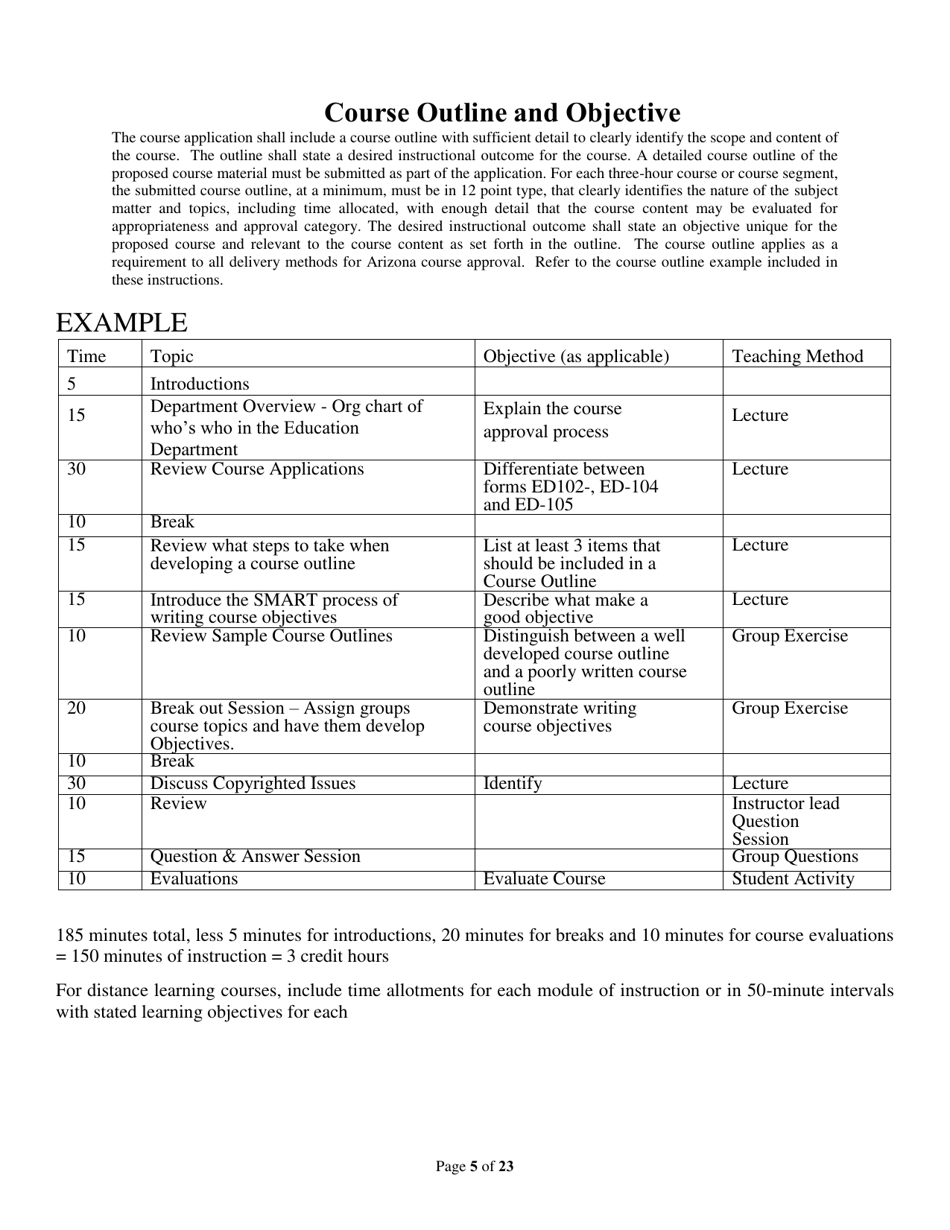 Form ED-102-CE / DL / HR / OPCW Continuing Education / Contract Writing Certificate of Course Approval Application - Classroom / Distance Learning / Host Remote Live Streaming - Arizona, Page 5