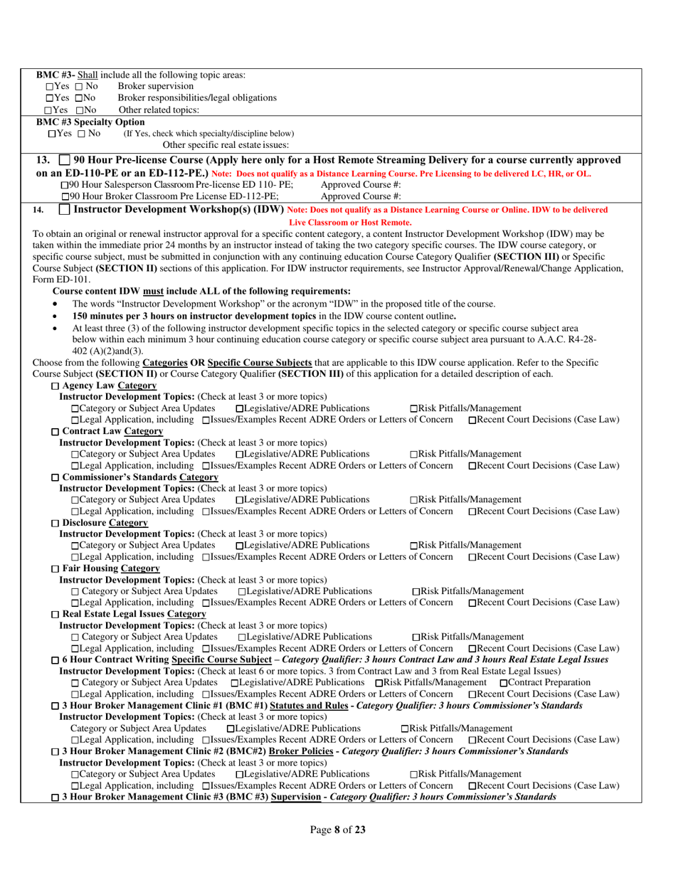 Form ED-102-CE / DL / HR / OPCW Continuing Education / Contract Writing Certificate of Course Approval Application - Classroom / Distance Learning / Host Remote Live Streaming - Arizona, Page 8