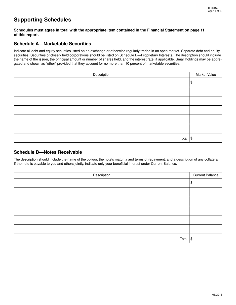 Form FR2081C Interagency Biographical and Financial Report, Page 13