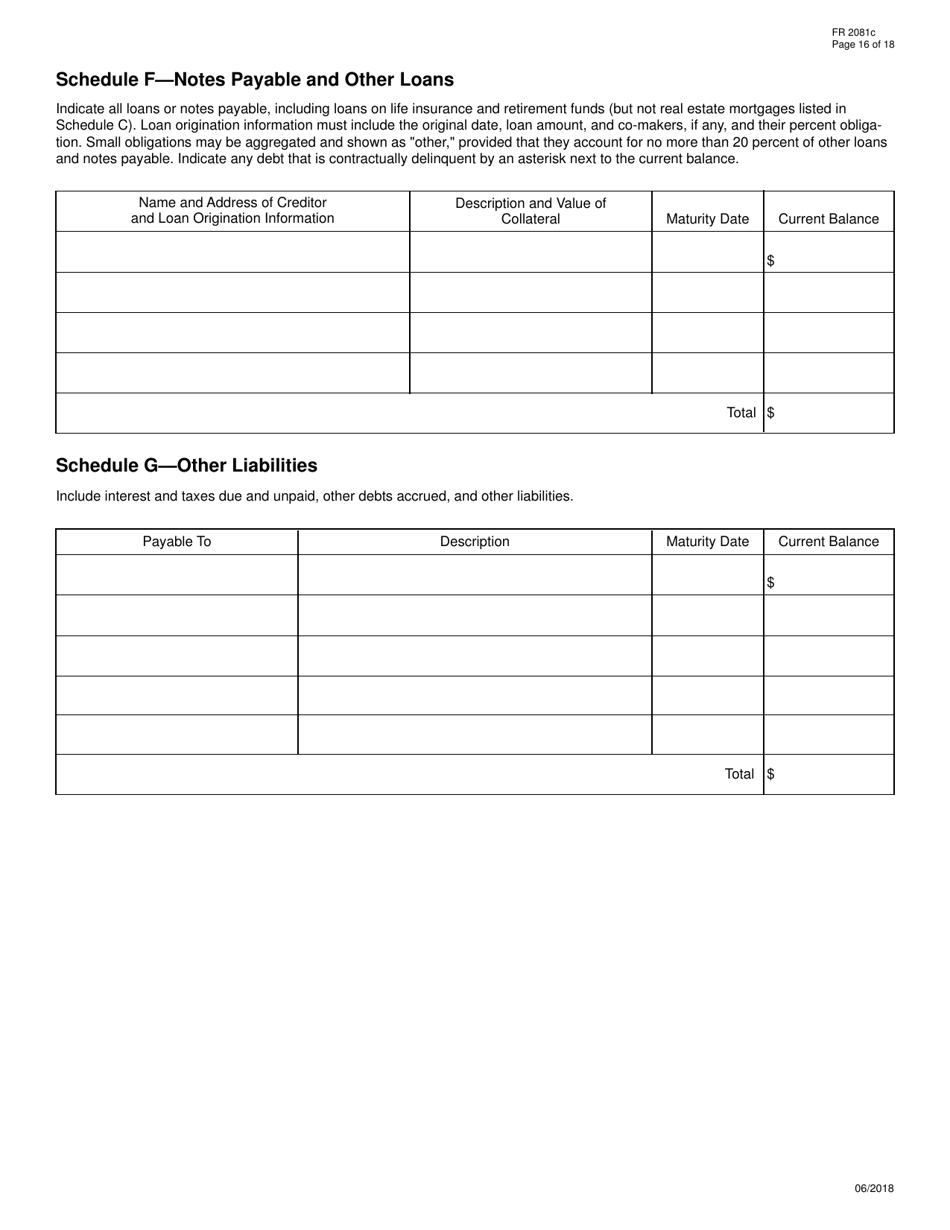 Form FR2081C Interagency Biographical and Financial Report, Page 16