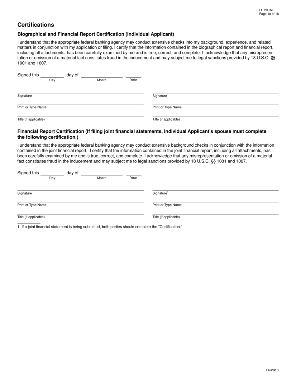 Form FR2081C Interagency Biographical and Financial Report, Page 18