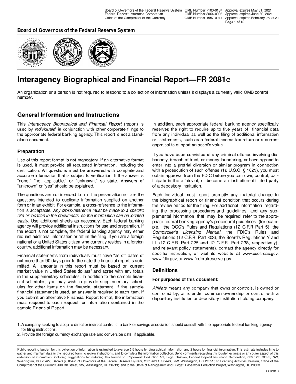 Form FR2081C Interagency Biographical and Financial Report, Page 1
