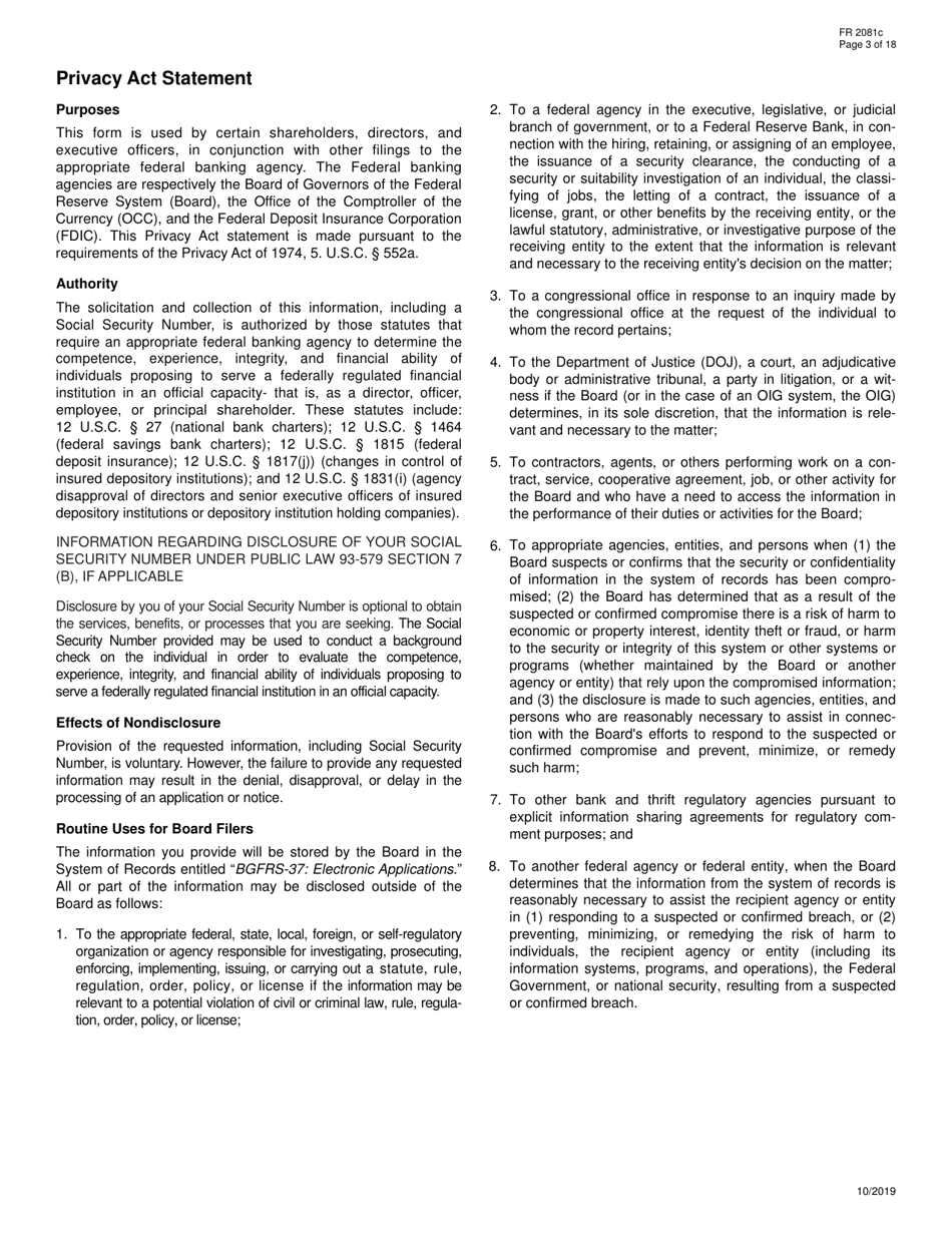 Form FR2081C Interagency Biographical and Financial Report, Page 3