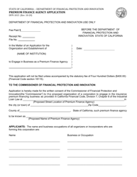 Form DFPI-1815 Premium Finance Agency Application - California