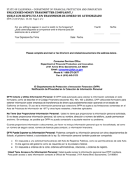 Form DFPI-2120 Unlicensed Money Transmitter Complaint - California (English/Spanish), Page 2