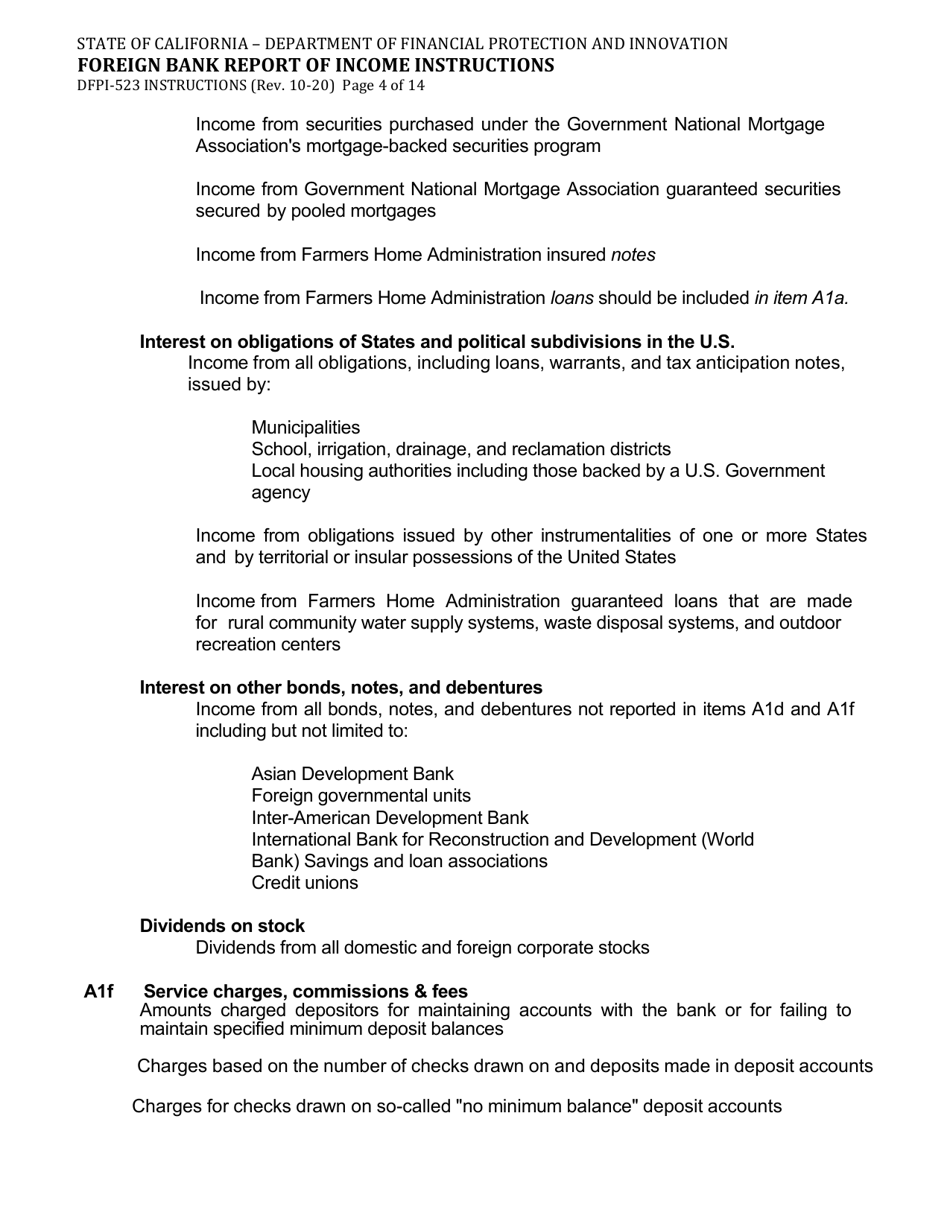 Instructions for Form DFPI-523 Foreign Bank Report of Income - California, Page 4