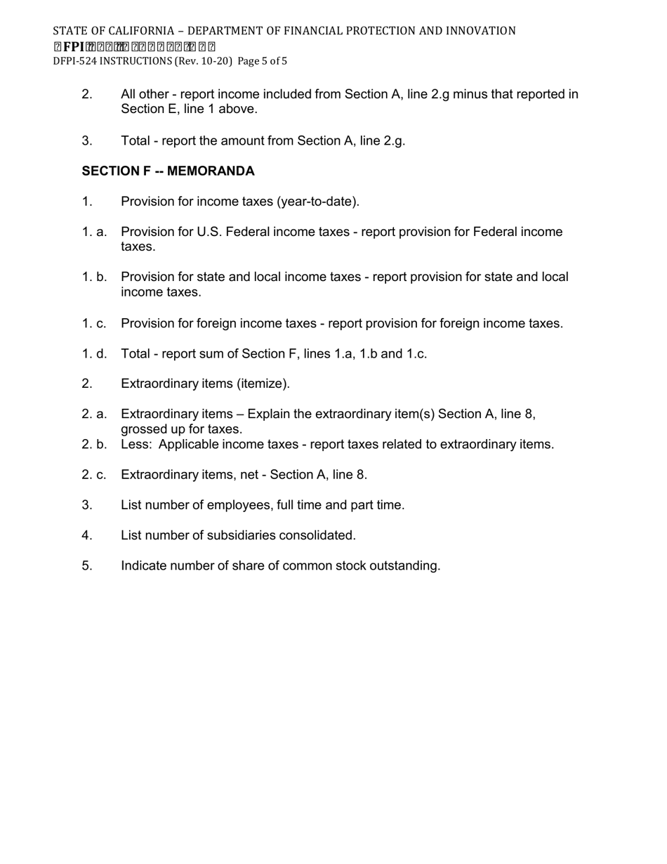 Instructions for Form DFPI-524 Trust Company Consolidated Report of Income - California, Page 5