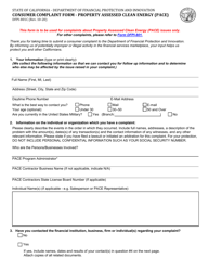 Form DFPI-801C Consumer Complaint Form - Property Assessed Clean Energy (Pace) - California