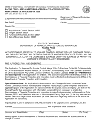 Form DFPI-CACL280.250 Application for Approval to Acquire Control, Merge With, or Purchase or Sell - California