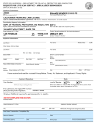 Form DFPI-CFL8018 Request for Live Scan Service - Application Submission - California