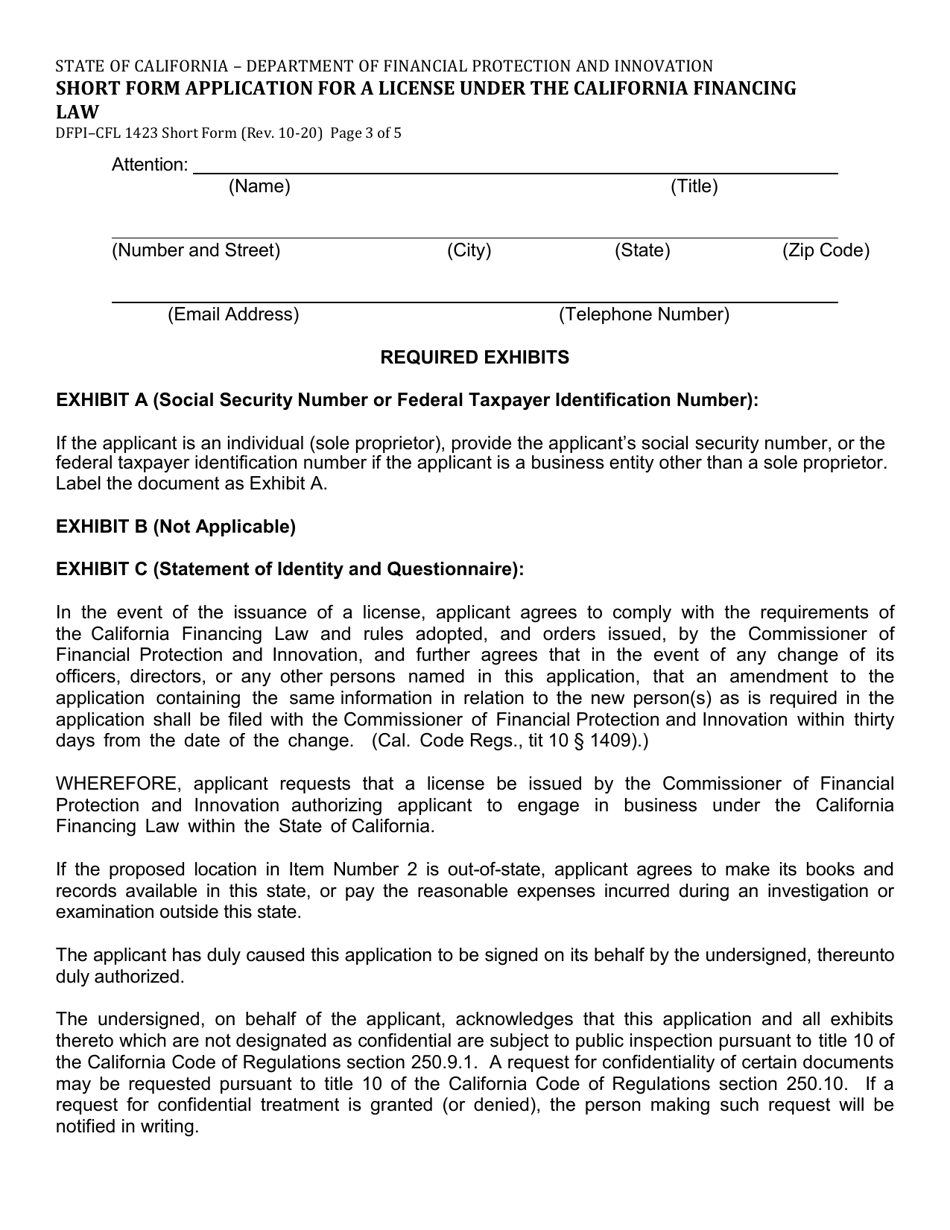Form DFPI-CFL1423 Short Form Application for a License Under the California Financing Law - California, Page 8