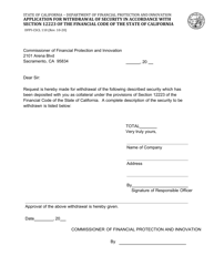 Document preview: Form DFPI-CSCL110 Application for Withdrawal of Security in Accordance With Section 12223 of the Financial Code of the State of California - California