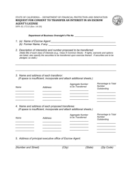 Document preview: Form DFPI-EL17213 Request for Consent to Transfer an Interest in an Escrow Agent's License - California