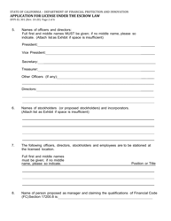 Form DFPI-EL301 Application for License Under the Escrow Law - California, Page 2