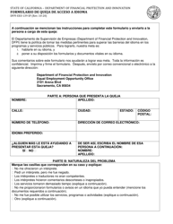 Formulario DFPI-EEO139 SP Formulario De Queja De Acceso a Idioma - California (Spanish)