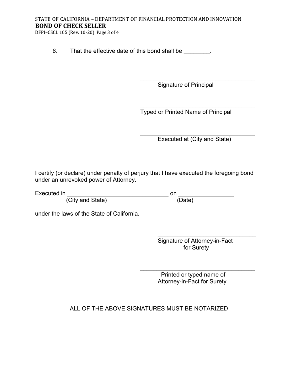 Form DFPI-CSCL105 Bond of Check Seller - California, Page 3