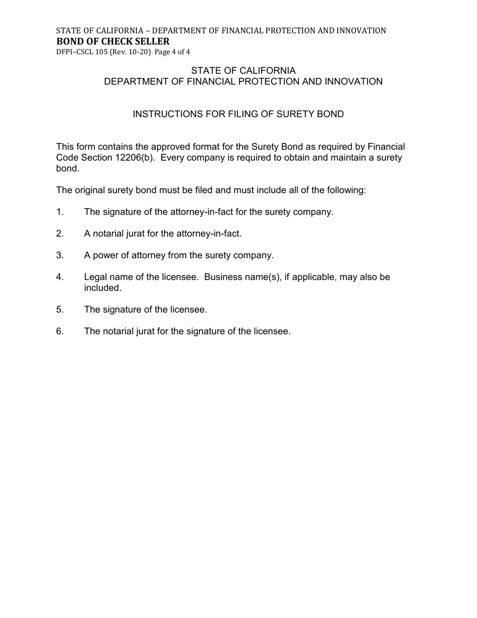 Form DFPI-CSCL105 Bond of Check Seller - California, Page 4