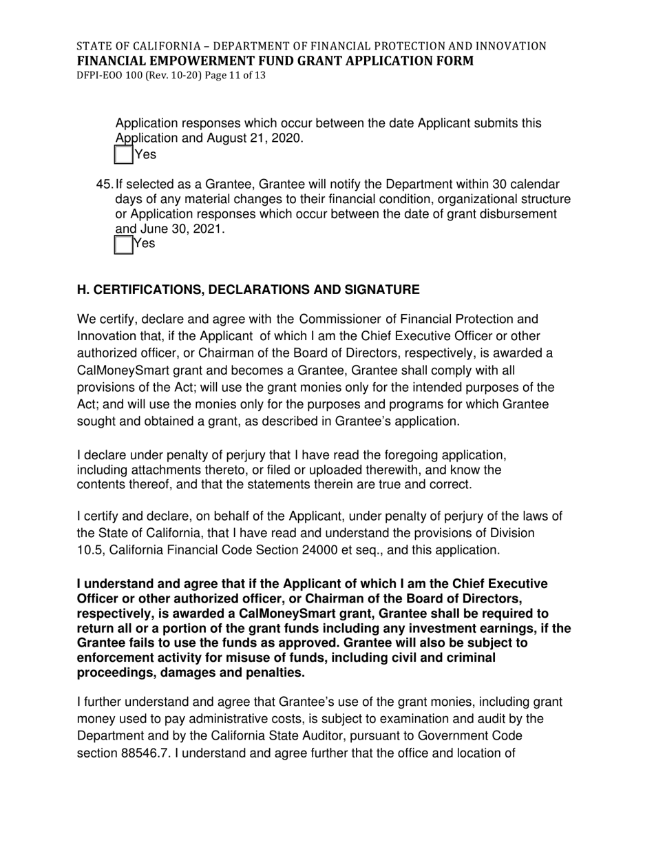 Form DFPI-EEO100 Financial Empowerment Fund Grant Application Form - California, Page 11